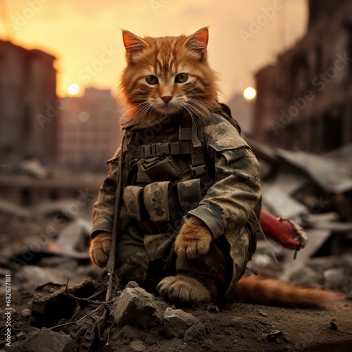 sad cat at war zone 3D