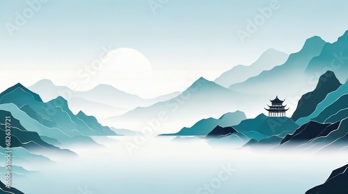 Graphic Paper Cuttings style Chinese classical style illustration background