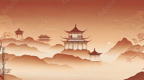 Graphic Paper Cuttings style Chinese classical style illustration background