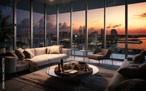 Modern penthouse situated in a downtown  showcase the luxury and contemporary design elements characteristic of the upscale urban space