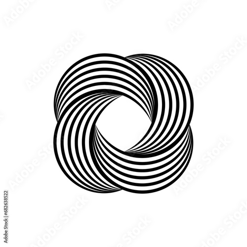 Impossible symbol. Rounded square linear shape. Infinite knot sign. Overlapping thin lines form. Optical illusion art. Design element for logo, icon, print, cover, tag. Abstract vector illustration