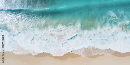 Beach and waves seen from an aerial perspective with a backdrop of turquoise water A summer time sea background generative ai 