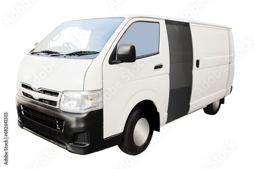 Digital png photo of white delivery car on transparent background