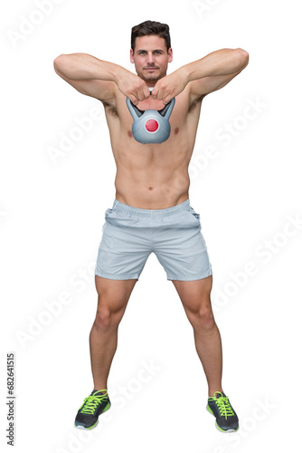 Digital png photo of caucasian man lifting dumbbell on transparent background