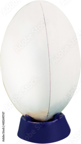 Digital png photo of rugby ball on holder on transparent background