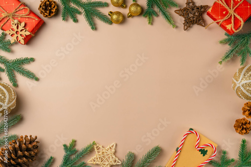 Christmas frame on beige background