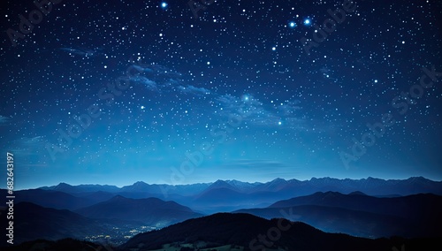 Starry Night Over Tranquil Mountain Range 