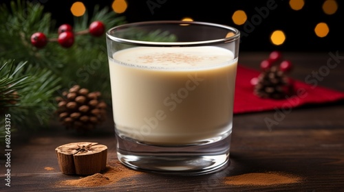 an image of a glass of creamy eggnog with a sprinkle of nutmeg