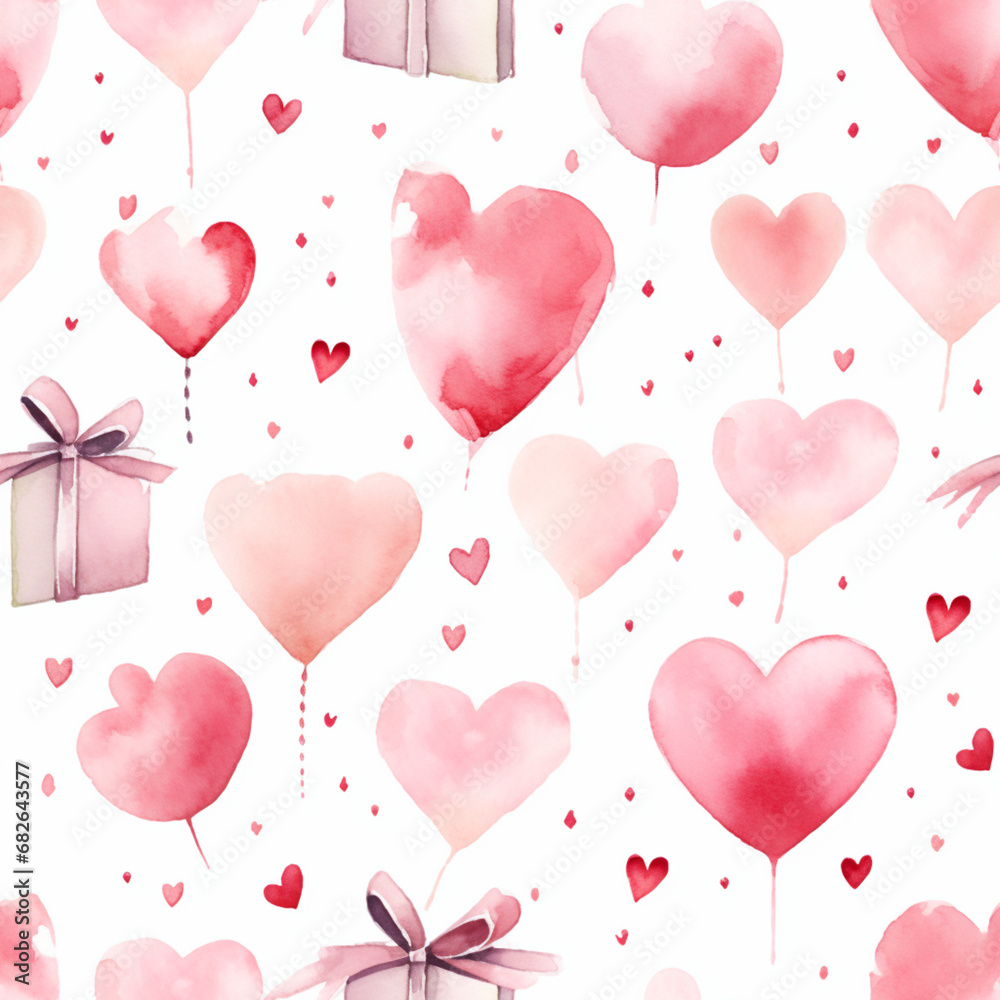 Heart Gift Watercolor Pattern in Valentine's Day