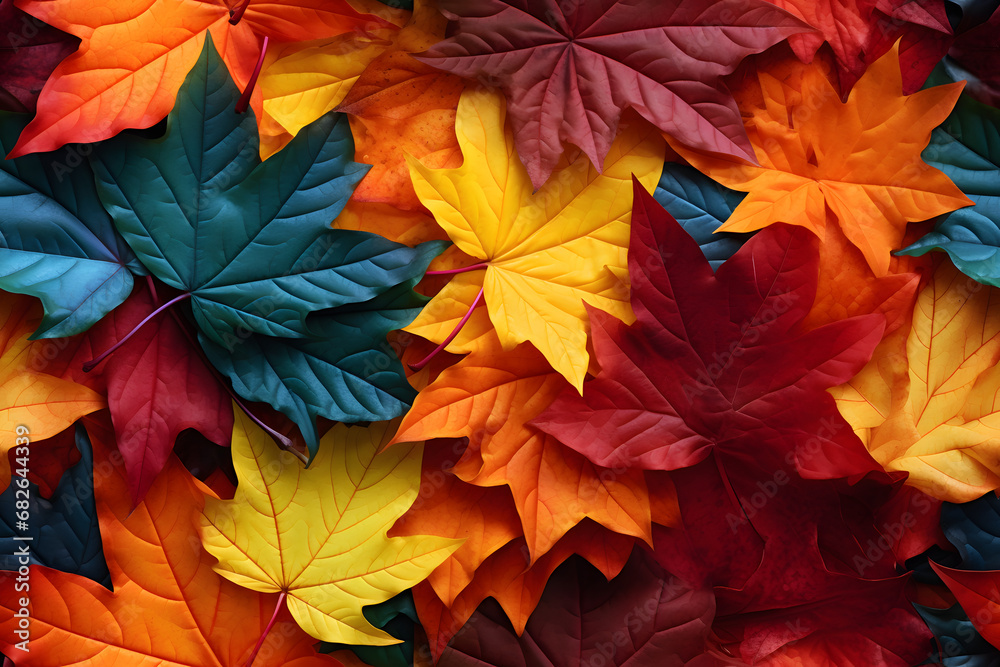 A close look at a multicolored autumn leaves background..
