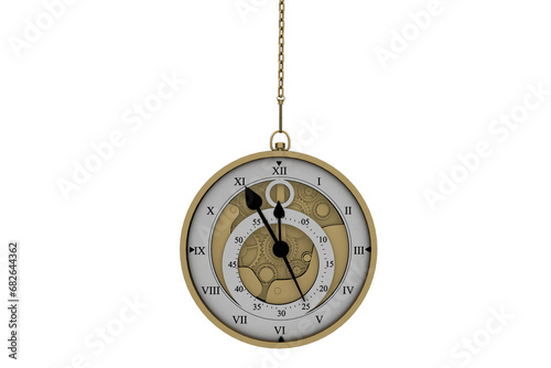 Digital png illustration of white and gold pocketwatch on transparent background