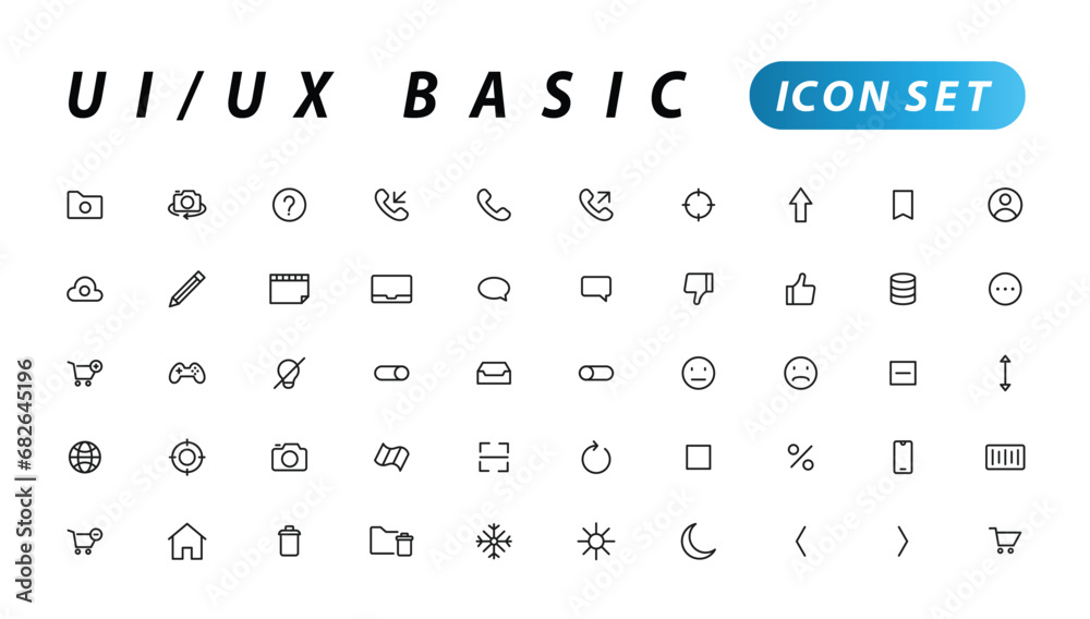 Basic User Interface Essential Set. ui/ux Line Outline Icons. For App, Web, Print. Editable Stroke. Basic User Interface Essential Set. ui/ux Line Outline Icons. For App, Web, Print. Editable Stroke.