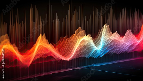 floating analog digital waves and wave-forms on a black background, signal processing, amplitude and frequency, abstract background photo