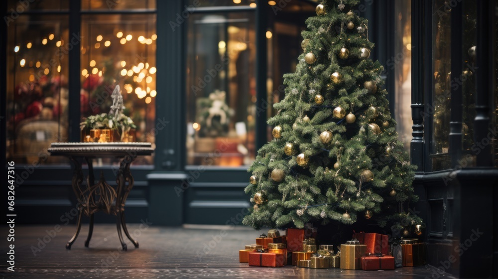 Christmas tree in a shop entrance