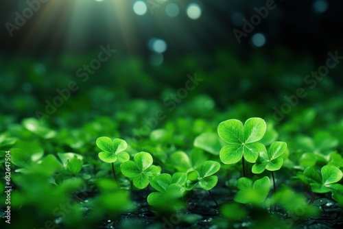 Four-leaf green clover for good luck on St. Patrick's Day, bright green