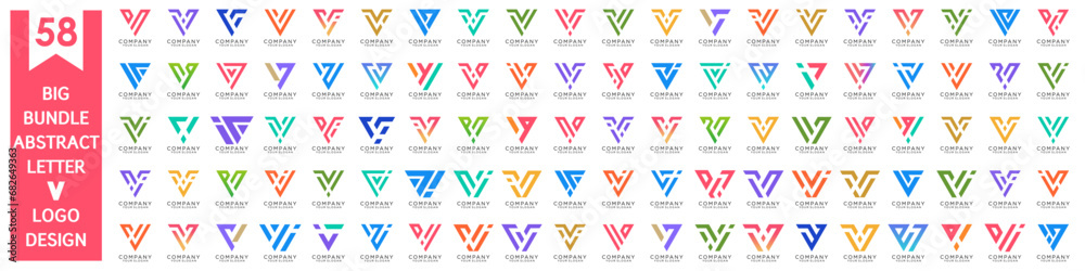 collection abstract letter V logo design. modern logotype V design with colorful. vector illustration