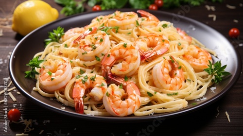 an image of a mouthwatering plate of shrimp scampi with garlic and butter sauce