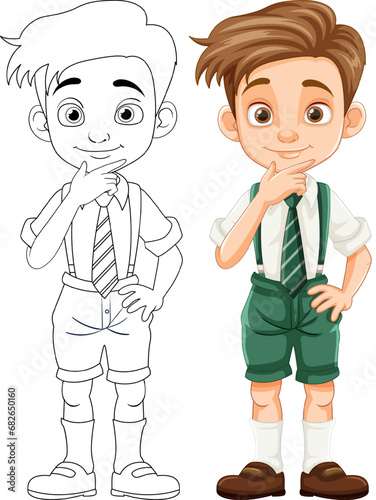 Handsome Boy in Uniform Cartoon Character