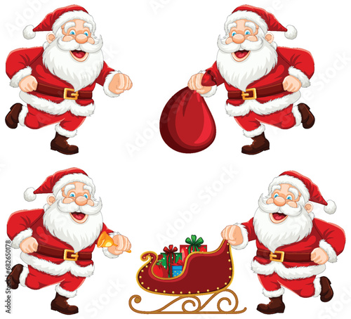 Cheerful Santa Claus Cartoon Character Illustration Set