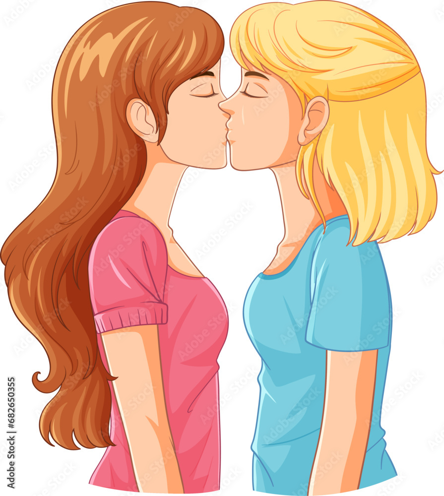 Lesbian couple cartoon kissing Lesbian couple cartoon kissing