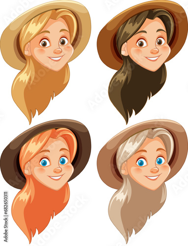 Smiling Cartoon Illustration of Beautiful Woman