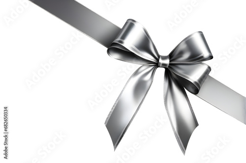 Silver ribbon and bow Isolated on a transparent background. For decorating and decorating gift boxes, Christmas, Valentine's Day.
