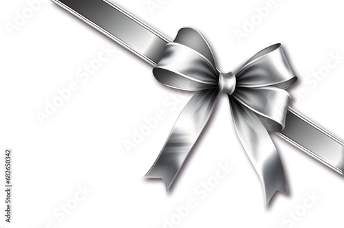 Silver ribbon and bow Isolated on a transparent background. For decorating and decorating gift boxes, Christmas, Valentine's Day.