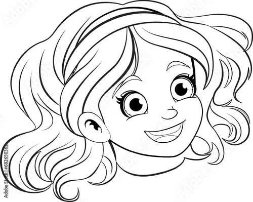 Smiling Cartoon Girl with Cute Outline