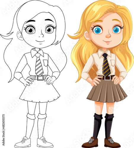 Smiling Teen Girl in School Uniform with Beautiful Blonde Hair
