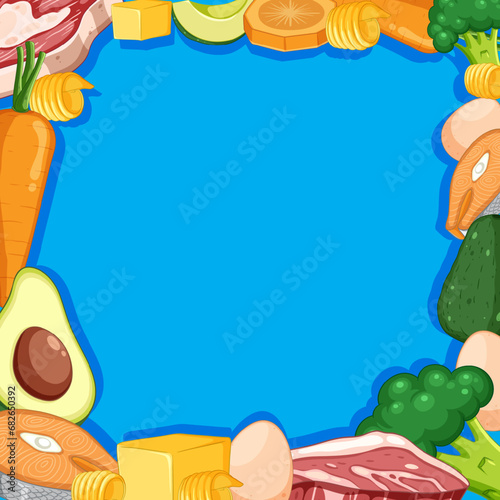 Food-Filled Blue Border Frame Illustration