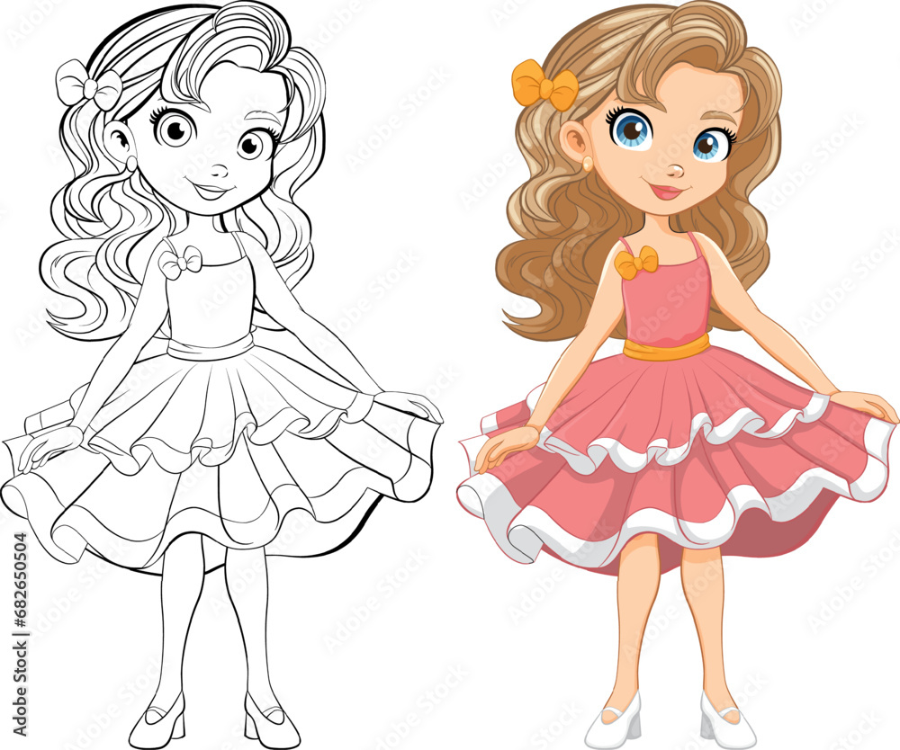 Beautiful Woman Cartoon Character in Fancy Cocktail Party Dress