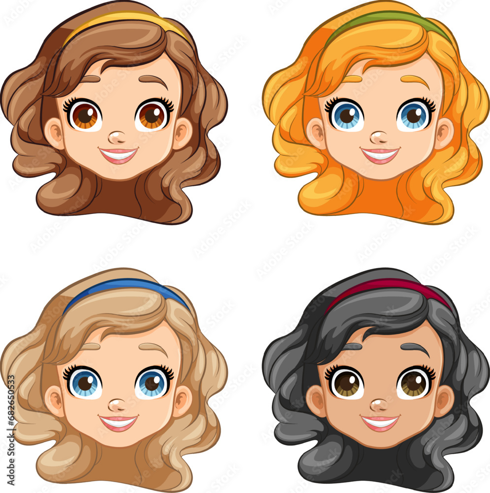 Smiling Princess Heads in Beautiful Vector Illustrations Smiling Princess Heads in Beautiful Vector Illustrations