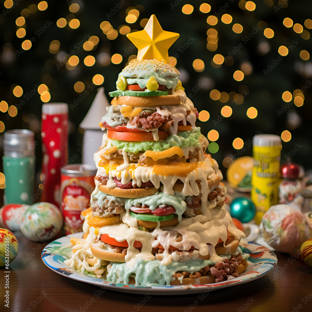 christmas cake with christmas tree, Cucumber and Salmon Appetizer in Christmas Tree Shape