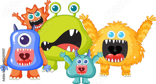 Adorable Cartoon Alien Monsters and Their Friends