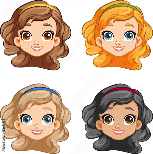 Smiling Princess Heads in Beautiful Vector Illustrations