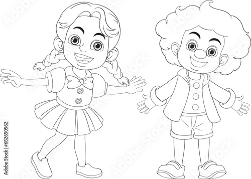 Cartoon Boy and Girl Outlines