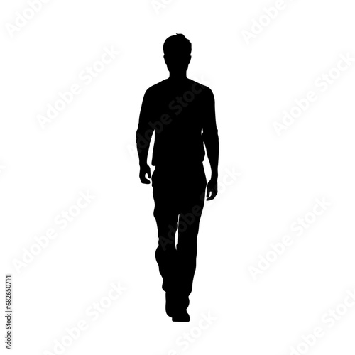 Man walking forward, isolated vector silhouette, front view