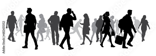 Man woman walking, people walking on street silhouette, silhouettes of moving people crowd on street