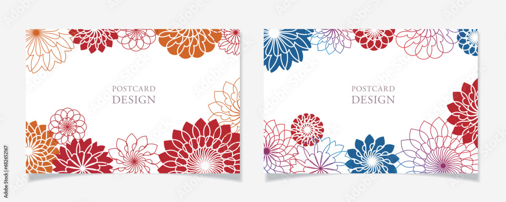 アブストラクトな花柄風ポストカードデザイン02【グラデーションとシンプル塗】 - obrazy, fototapety, plakaty 