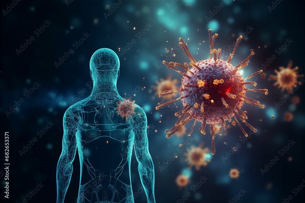 ウイルス・細菌に侵される人間のイメージ（COVID-19・コロナウイルス・インフルエンザ）	 - obrazy, fototapety, plakaty 