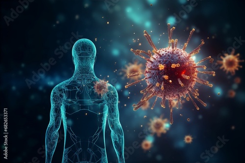 ウイルス・細菌に侵される人間のイメージ（COVID-19・コロナウイルス・インフルエンザ）	 photo