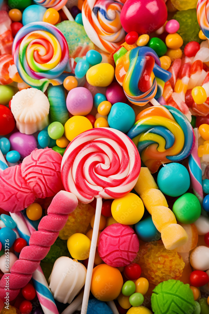 A colorful cascade of lollipops, AI Generative. A colorful cascade of lollipops, AI Generative.