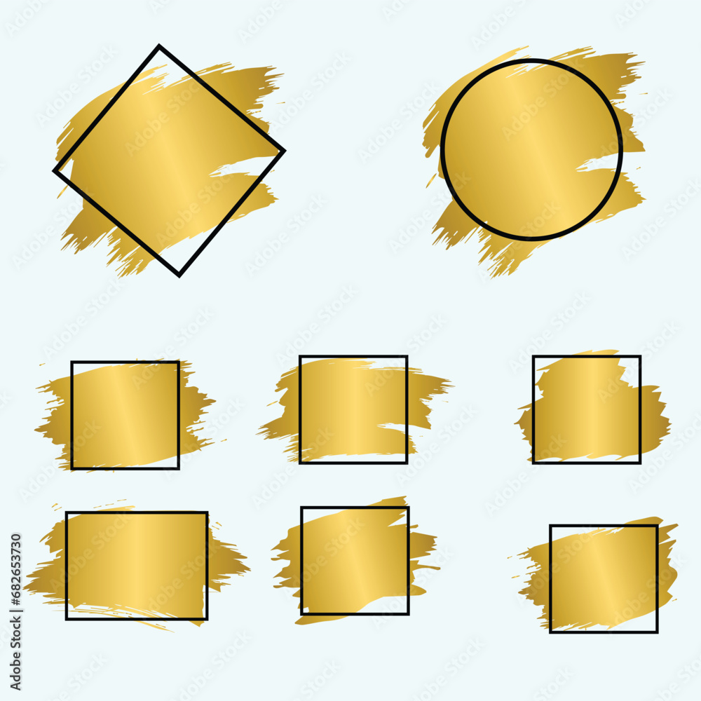 Set of golden grunge paint stroke with frame, gold paint brush stroke frames Set of golden grunge paint stroke with frame, gold paint brush stroke frames