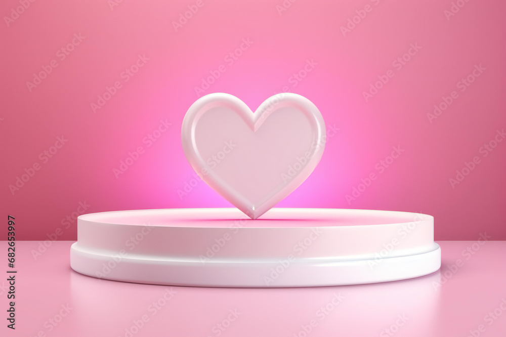 Pink podium displays background products for Valentine's Day on the love platform. stand to show cosmetics with craft style. symbols of love for happiness.