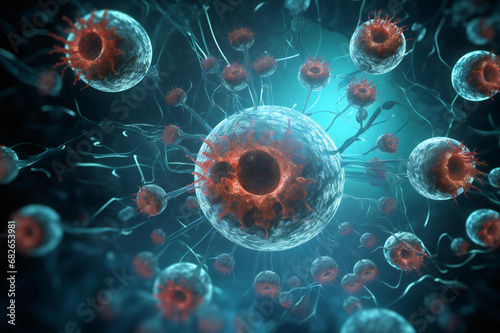 3D rendering of cell or embryonic stem cell microscope background