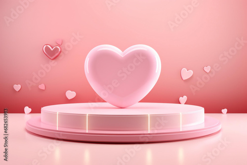 Pink podium displays background products for Valentine's Day on the love platform. stand to show cosmetics with craft style. symbols of love for happiness.