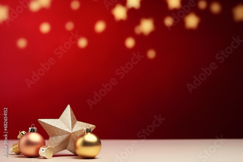 Christmas holidays composition on red background with copy space.