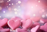 Valentine's Day cookies, The pink hearts bokeh background should feature sparkling lights, creating a dreamy and magical ambiance.
