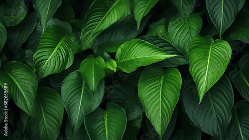 leaves of Spathiphyllum cannifolium abstract green texture with beautiful highlight © BornHappy