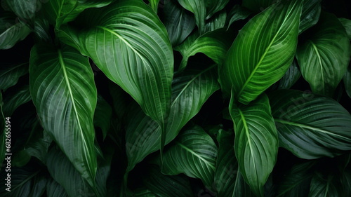 leaves of Spathiphyllum cannifolium in the garden abstract texture